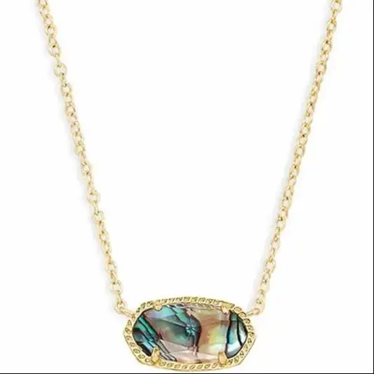 Gold chain necklace with abalone pendant.