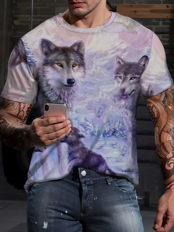 2024 Wolf T Shirt For Mens Animal Print Short Sleeve Top 3D Casual Street Man's T-shirt Oversized Tee Shirt Men Vintage Clothing - Image 2