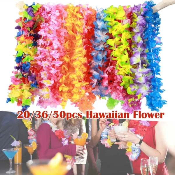 20/36/50Pcs Hawaiian Party Flower Garlands Color Garland Necklace Tropical Beach Party Decoration Props