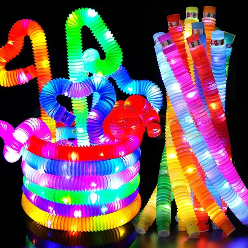 Colorful glowing flexible tubes for play.