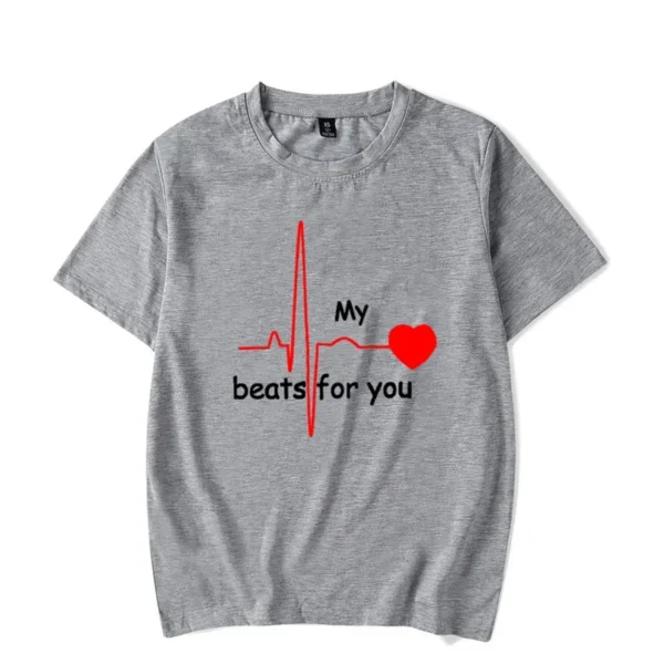 Summer Couple Heart Beats for You Print T Shirt Causal Women Man Tee Shirt Couples T Shirts O Neck Tops Harajuku Lovers Clothing - Image 6