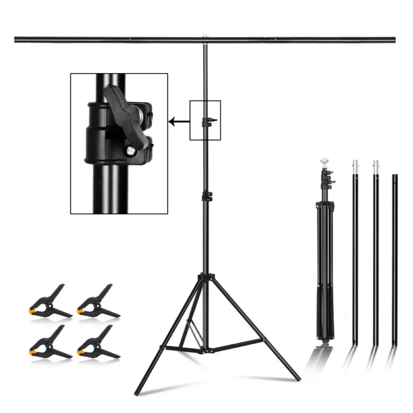 Black background stand with clamps and tripod.