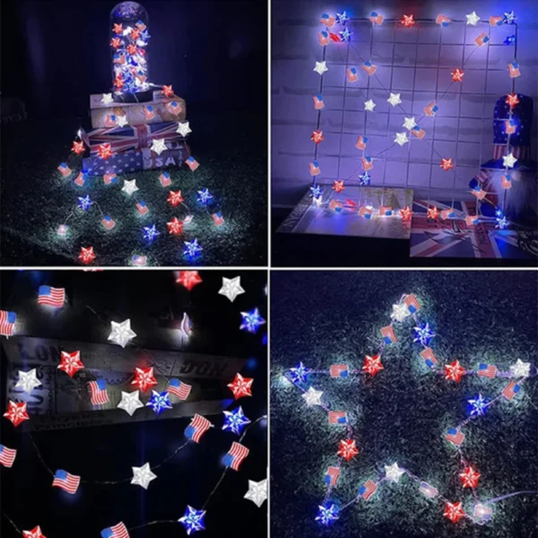 American Flag Light String Independence Day Celebration Decoration String Lights Operated LED Lamp for Indoor Outdoor Home Garde - Image 2