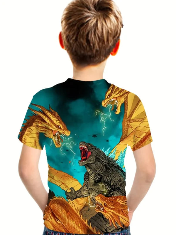 Dinosaur And Dragon 3D Print Boys Creative T-shirt, Casual Lightweight Comfy Short Sleeve Crew Neck Tee Tops, Kids Clothings - Image 2