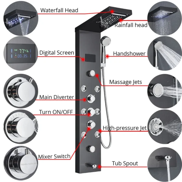 Modern shower system with multiple spray settings.