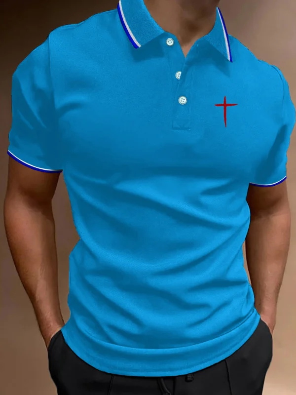 Jesus Letter Print Polo Men's Short Sleeve Golf Polo Shirt For Summer Business Casual Short Sleeve Button Polo Tshirt Streetwear - Image 2