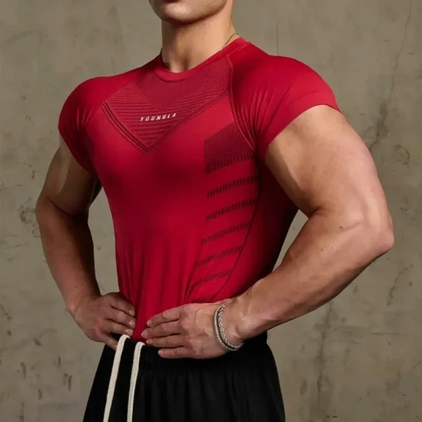 Gym Sports Fitness Training Clothes Men's T-shirts Quick breathable elastic tight clothing Basketball Short Sleeves T-shirts - Image 3