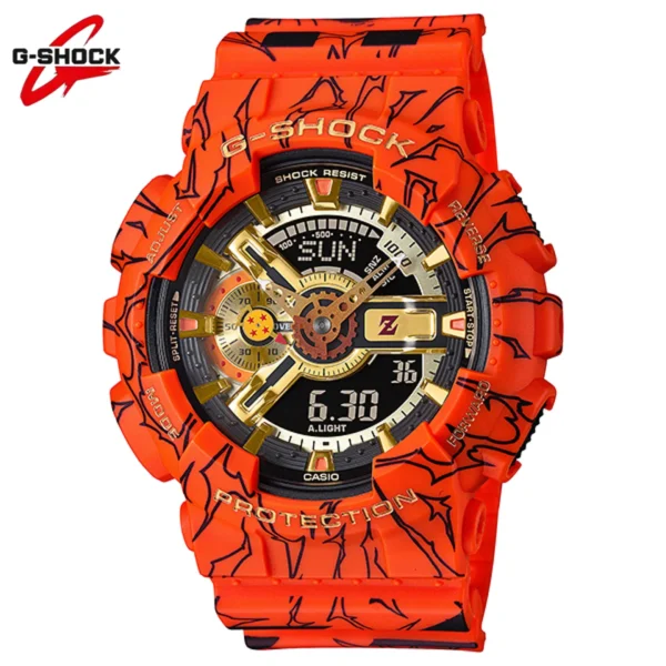 Orange G-Shock watch with Dragon Ball Z design.