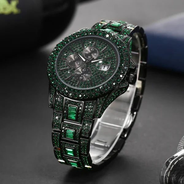 Black and green diamond encrusted watch.