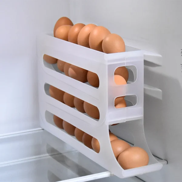 White egg holder in a refrigerator.