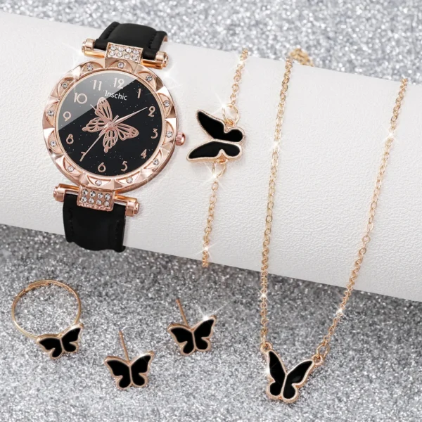 Black butterfly watch and jewelry set.