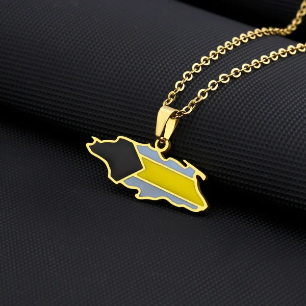 Gold necklace with Bahamas flag pendant.