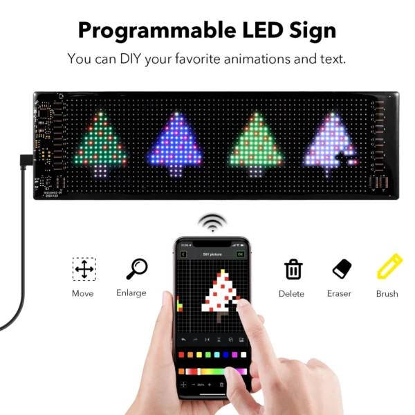 LED Matrix Pixel Screen Panel USB 5V Addressable Scrolling Sign LED Display Bluetooth DIY RGB Pattern Graffiti Text for Car Shop - Image 2