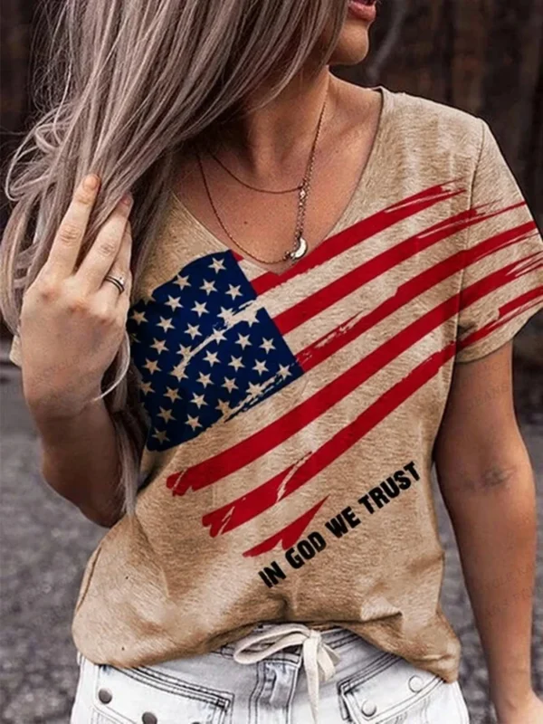 American Flag 3d Print T-shirt Women Fashion V-Neck T shirts Short Sleeve Tops Tees Loose Casual Tees Vintage Camisetas USA Flag - Image 2