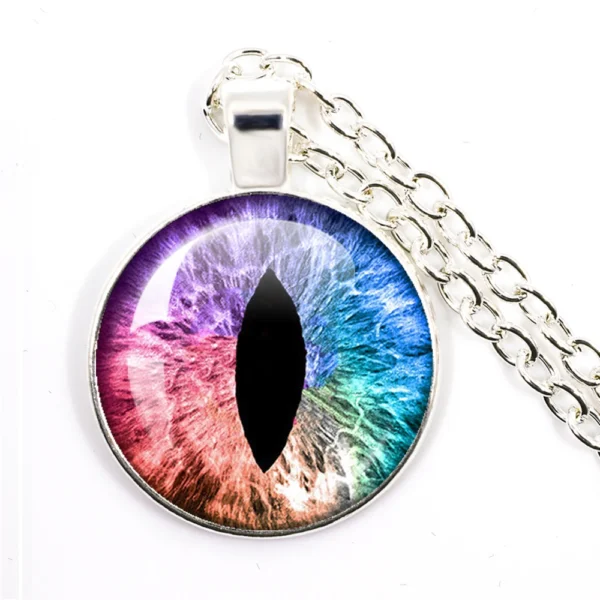 Rainbow eye pendant on silver chain.