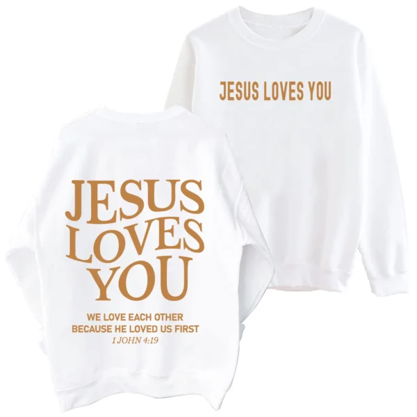 Jesus Loves You Sweatshirt Christian Faith Hoodie Man Woman Oversized Jesus Saves Sweatshirts Army Green - Image 2