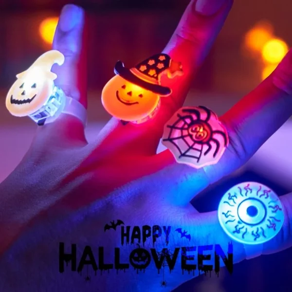 Halloween LED Glow Ring Creative Pumpkin Ghost Skeleton Glow in the Dark Finger Ring Toy Lights Christmas Party Decoration - Image 6