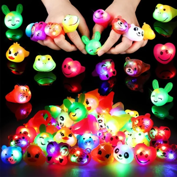 100Pcs LED Light Up Ring Bumpy Rings Flashing LED Bumpy Jelly Ring Light-Up Toy Birthday Rewards Treasure Toy Glow Party Supply