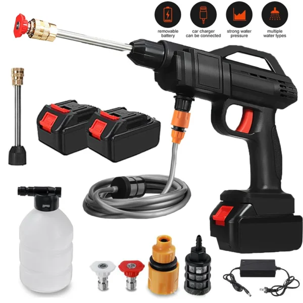 Cordless power washer with accessories.