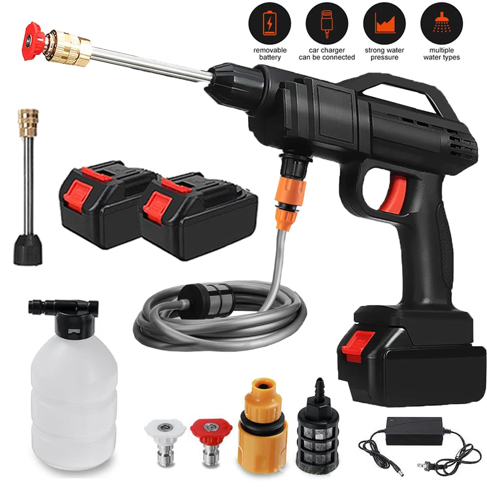 Cordless power washer with accessories.