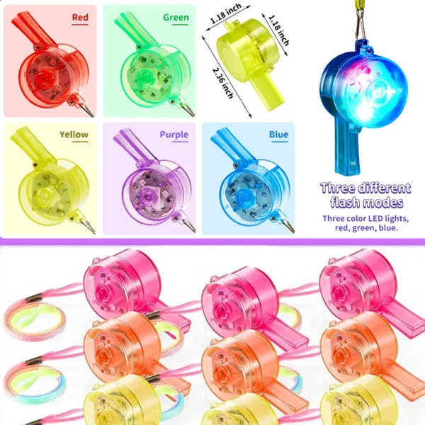 10-60pc LED Light up Whistle Glow Whistles Flashing Noisemaker Whistles Lanyard Necklace Glow in the Dark Wedding Birthday Party - Image 3