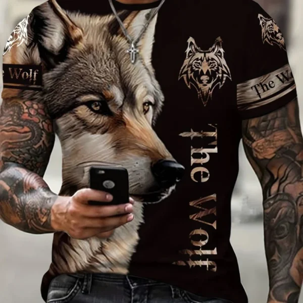 New Wolf T-shirt For Men 3D Animal Print Pullover O Neck Casual Short Sleeve Tees Fashion Street Sweatshirt Male Oversized Tops - Image 4