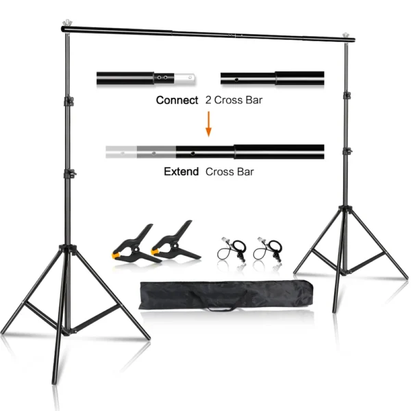 Black photography background stand with accessories.