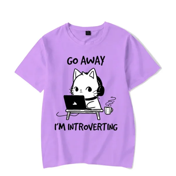 Go Away I’m Introverting Graphic T Shirts Funny Cat Gamer Gaming Tshirt Tops Fashion Harajuku T-shirts Women Men Brand T-shirt - Image 3