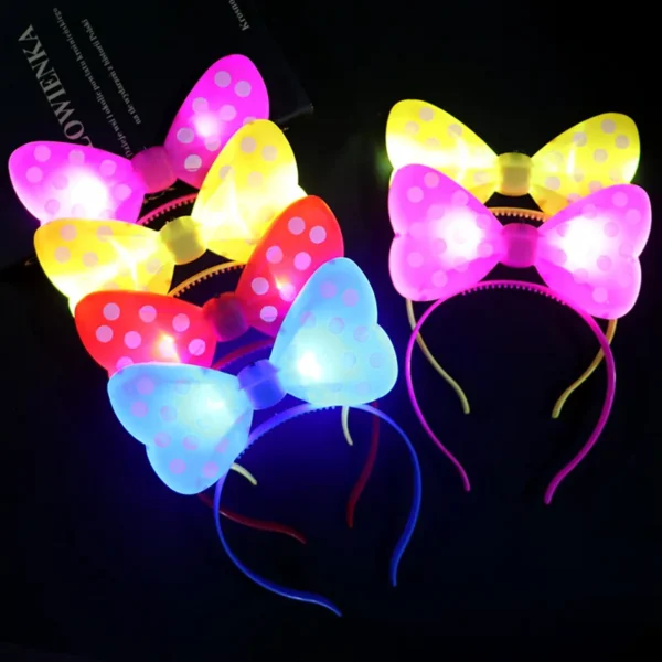 5/10pcs LED Light-up Bow Headband Multicolor Luminous Mouse Bow-knot Princess Crown Headdress Hair Hoop Band Wedding Party Decor