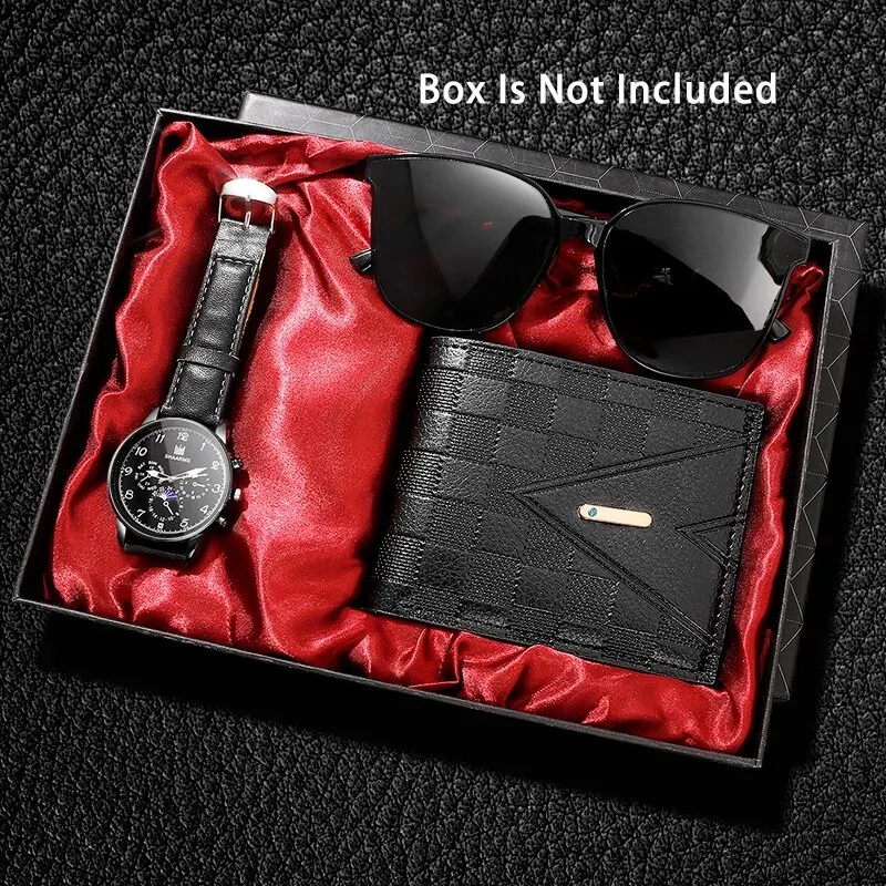 Black watch, sunglasses, and wallet gift set.