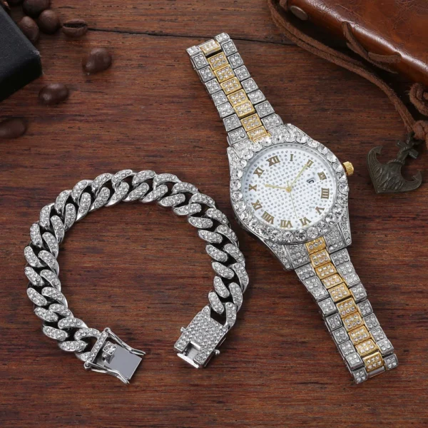 Diamond encrusted watch and chain set.