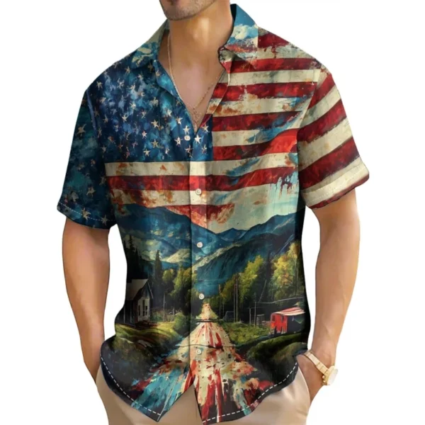 Retro Men's Shirt 3d American Flag Print Hawaiian Shirts For Men Summer Casual Short Sleeve Shirts Loose Oversized Man Clothing - Image 3