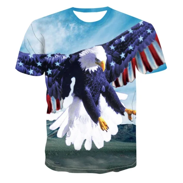 American Flag Gold Eagle 3D New Summer Print Trend Avant-garde Fashion Round Neck Short Sleeve Men's T-shirt Top Street Hip Hop - Image 2