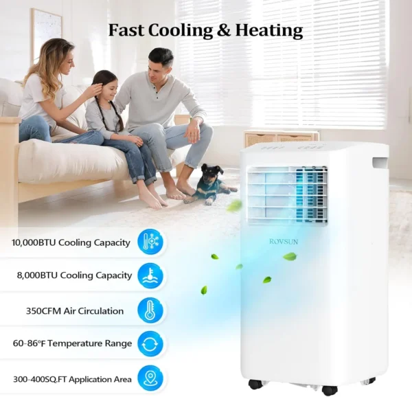 WiFi Enabled 10000 BTU Portable Air Conditioner with Heat 4-in-1 Cooler Heater Dehumidifier Fan Room Mobile - Image 3