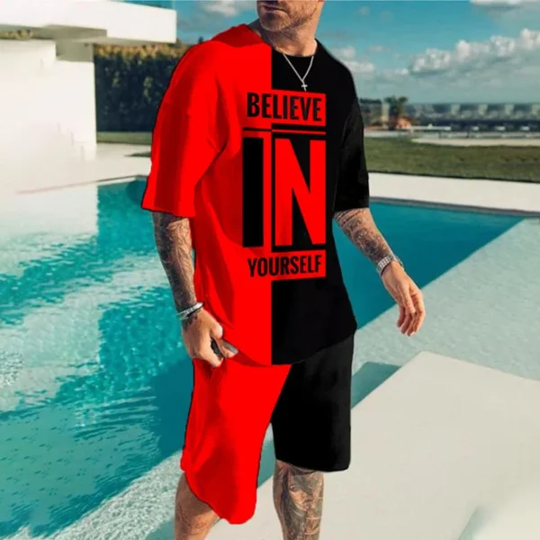 Summer Men T Shirt+Shorts 2 Pc Sets Men's Clothing Short Sleeve Tracksuits Streetwear Oversized T-shirts Sportswear Fashion Top - Image 2