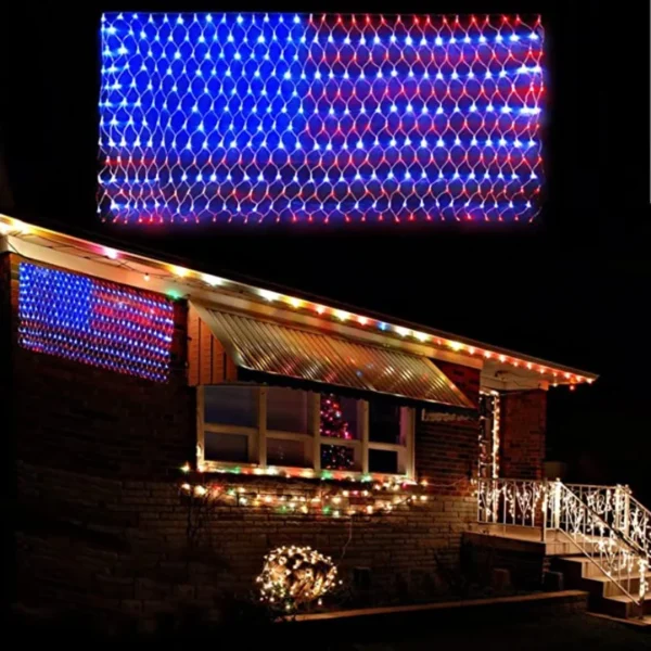 American Flag Lights Outdoor 420 LED String Lights Waterproof USA Flag Outdoor Party Decor for Independence Day Memorial Day