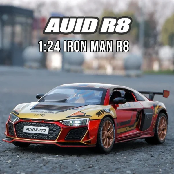 1:24 scale Audi R8 Iron Man toy car.