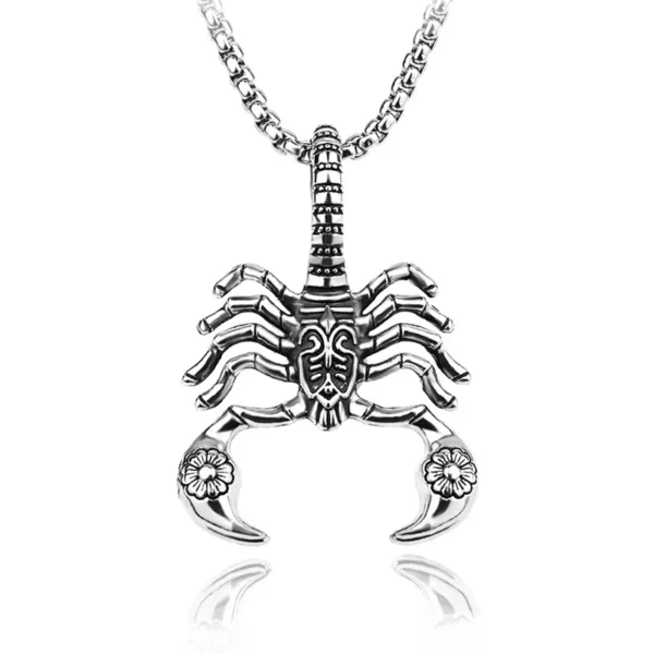 Silver scorpion pendant necklace.