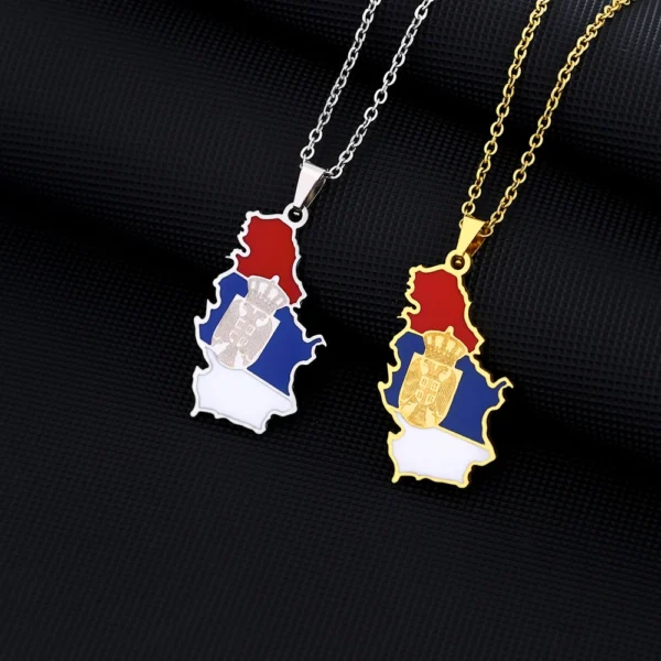 Two Serbian flag necklaces on black background.