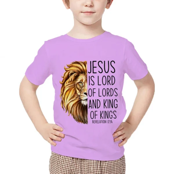 Kids Animal Tshirts Jesus Is Lord of Lords and King of Kings Printed 2024 New Fashion Tee Shirt Girls Boys Cartoon Lion Tshirt - Image 6