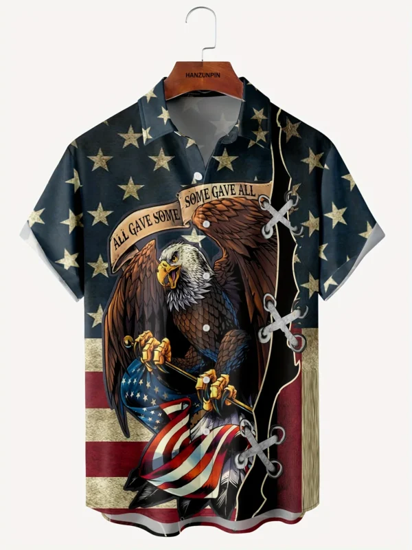 Men's Plus Size Us Flag Print Button Up Shirt Loose Casual Summer Top Fashion Summer Short Sleeve Tee Tops Harajuku Streetwear - Image 4