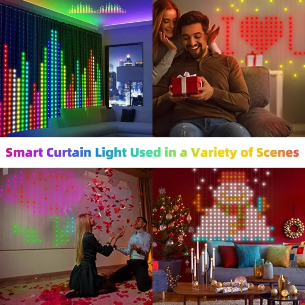 400LEDs Smart Curtain Lights Bluetooth App LED String RGB Fairy Lights DIY Music Change Display for Window Bedroom Decoration - Image 2