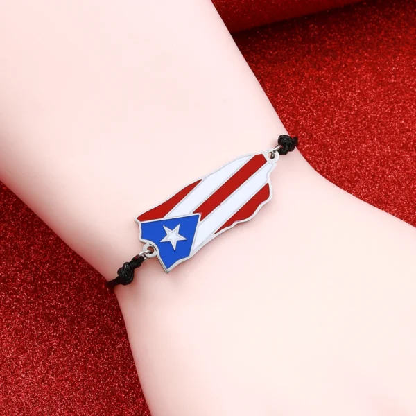 Black string bracelet with Puerto Rican flag charm.