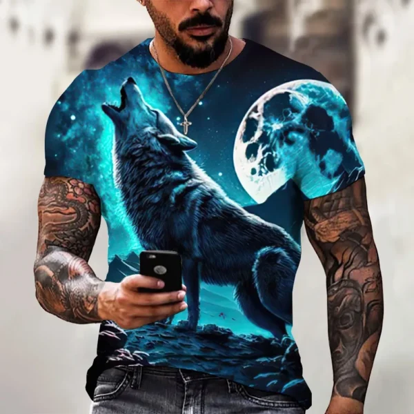 2024 Wolf T Shirt For Mens Animal Print Short Sleeve Top 3D Casual Street Man's T-shirt Oversized Tee Shirt Men Vintage Clothing - Image 2