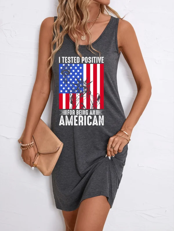 American flag printing Women Slim Long Dress Summer Sexy Sleeveless Bodycon Dresses Vacation Beach Outfits Casual Party