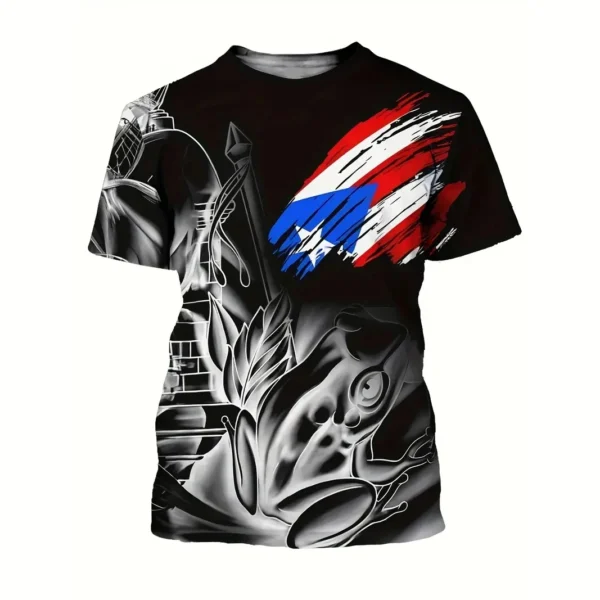 Puerto Rico Men's T Shirt Short Sleeve Tee Flag Pattern Printed T-Shirt Oversized Men Clothing Tops Crew Neck Outdoor Streetwear - Image 2