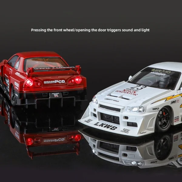 Two toy Nissan Skyline GT-R cars.