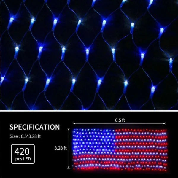 American Flag Lights Outdoor 420 LED String Lights Waterproof USA Flag Outdoor Party Decor for Independence Day Memorial Day - Image 5