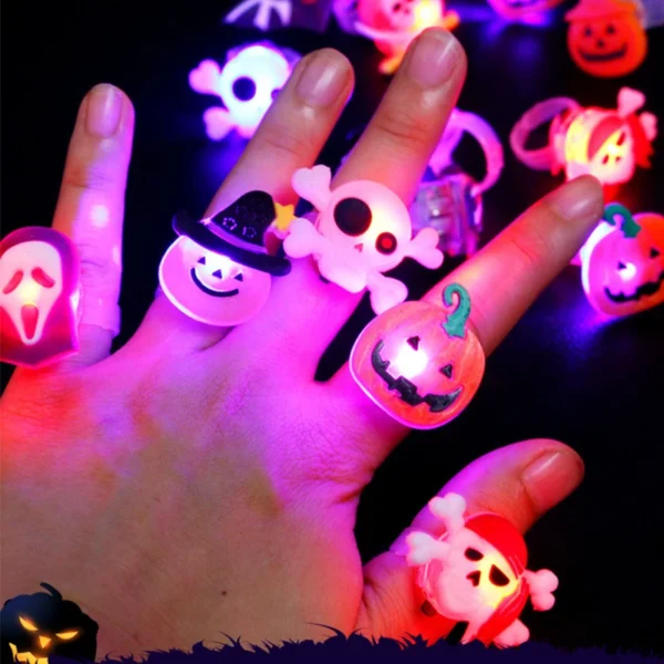 Halloween LED Glow Ring Creative Pumpkin Ghost Skeleton Glow in the Dark Finger Ring Toy Lights Christmas Party Decoration - Image 2