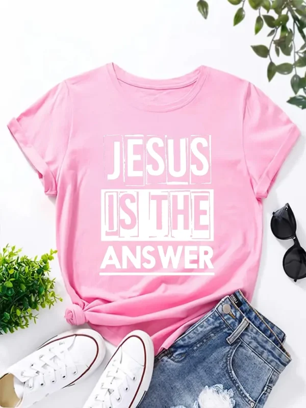 2024 New Jesus Is A Christian Way Letter Printed Women's Comfortable Retro Round Neck Short Sleeved T-shirt - Image 2